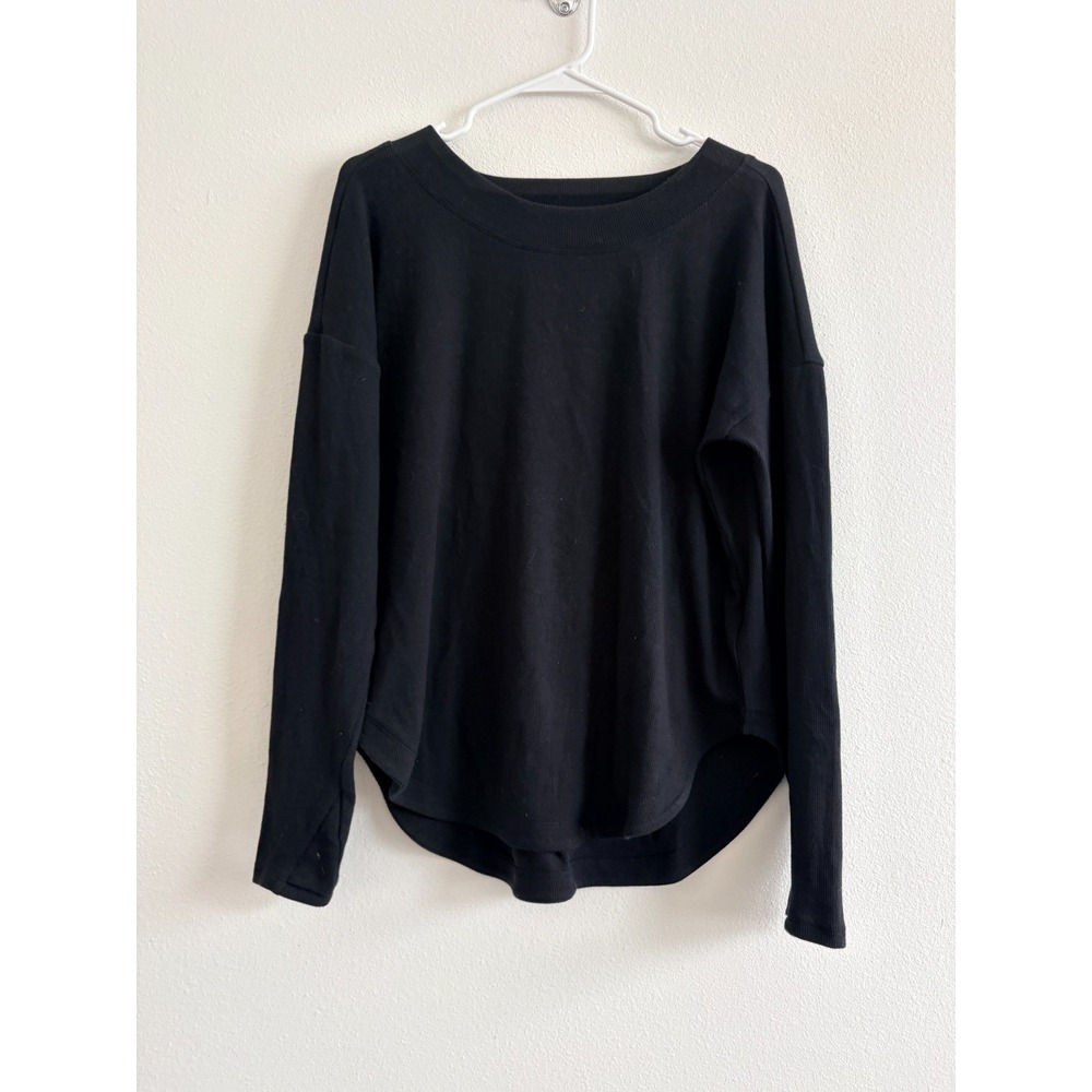 Athleta Presence Sweatshirt Top Women S Black Open Back Casual Yoga Gym Knit